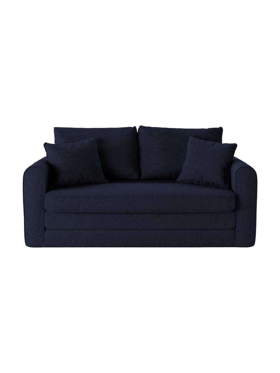 Sofá cama Lido (2 plazas), Tapizado: poliesto con tacto de lin, Estructura: madera de pino maciza, ag, Patas: plástico, Azul oscuro, An 158 x F 69 cm