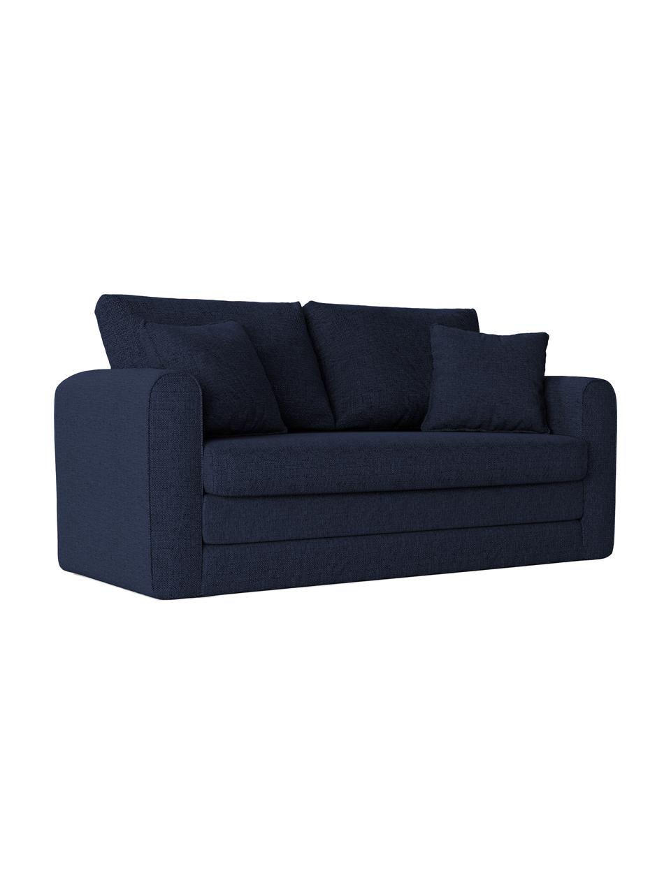 Sofa rozkładana Lido (2-osobowa), Tapicerka: poliester imitujący len D, Nogi: tworzywo sztuczne, Ciemny niebieski, S 158 x G 69 cm