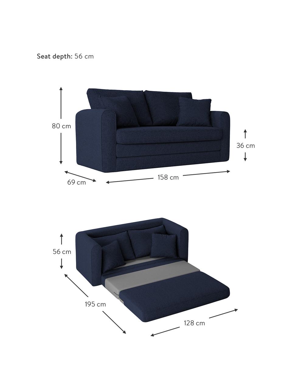 Sofa rozkładana Lido (2-osobowa), Tapicerka: poliester imitujący len D, Nogi: tworzywo sztuczne, Ciemny niebieski, S 158 x G 69 cm