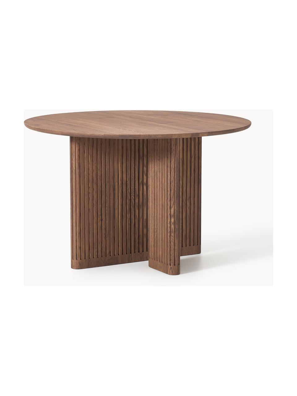 Table ronde en chêne Jolka, Ø 120 cm, Chêne brun foncé laqué, Ø 120 cm