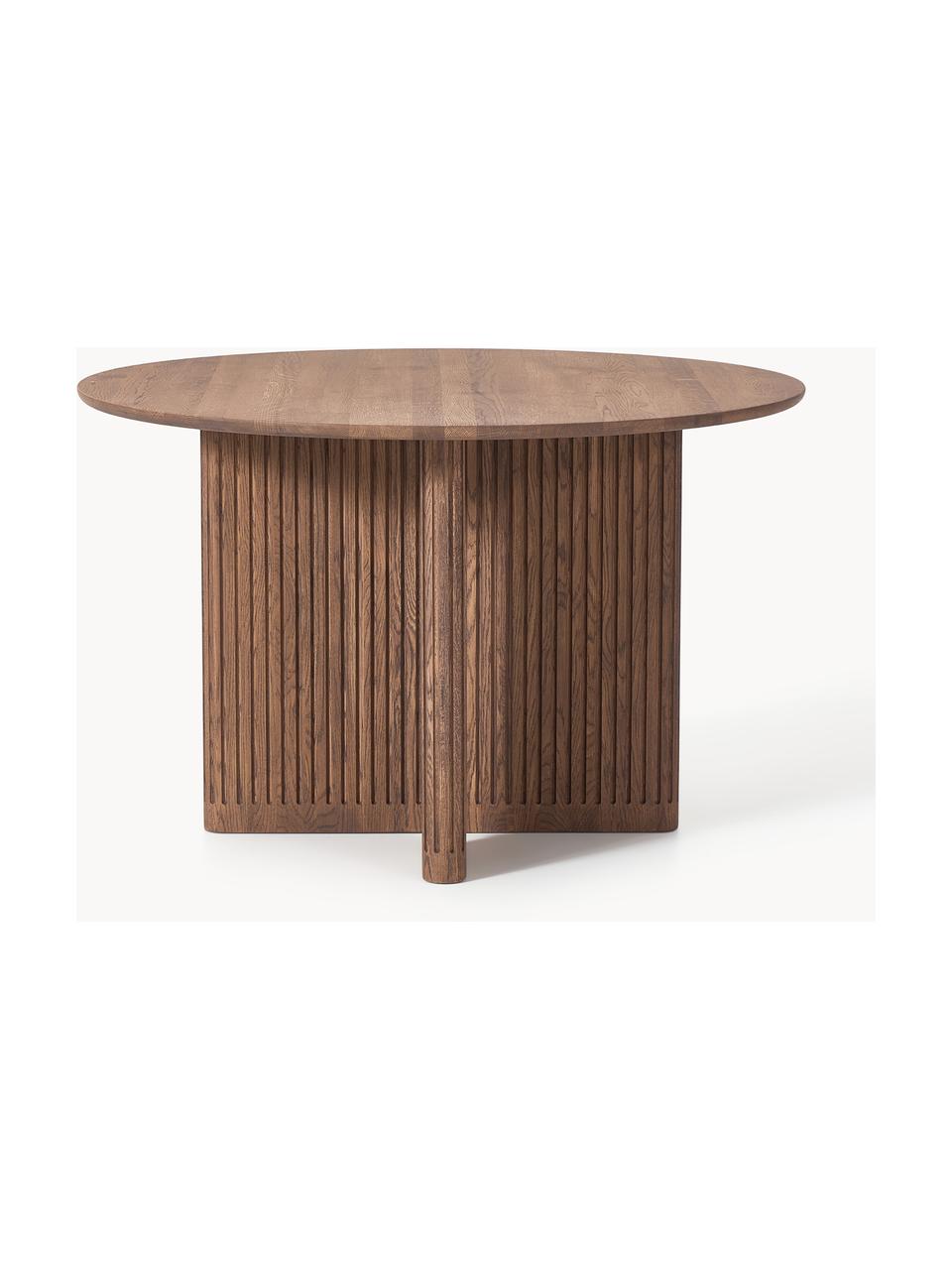 Table ronde en chêne Jolka, Ø 120 cm, Chêne brun foncé laqué, Ø 120 cm