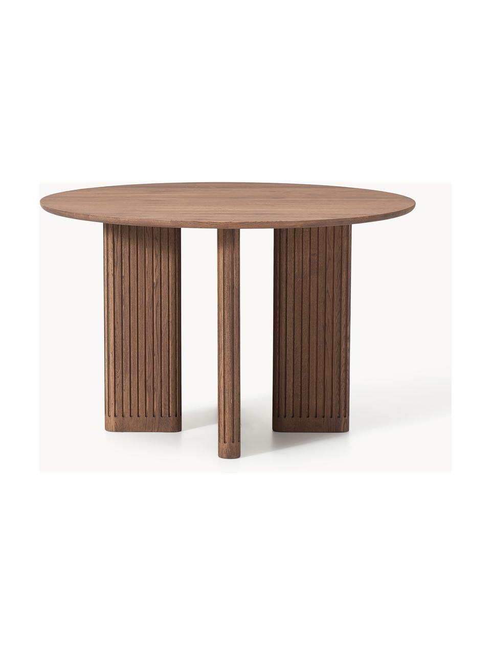 Table ronde en chêne Jolka, Ø 120 cm, Chêne brun foncé laqué, Ø 120 cm