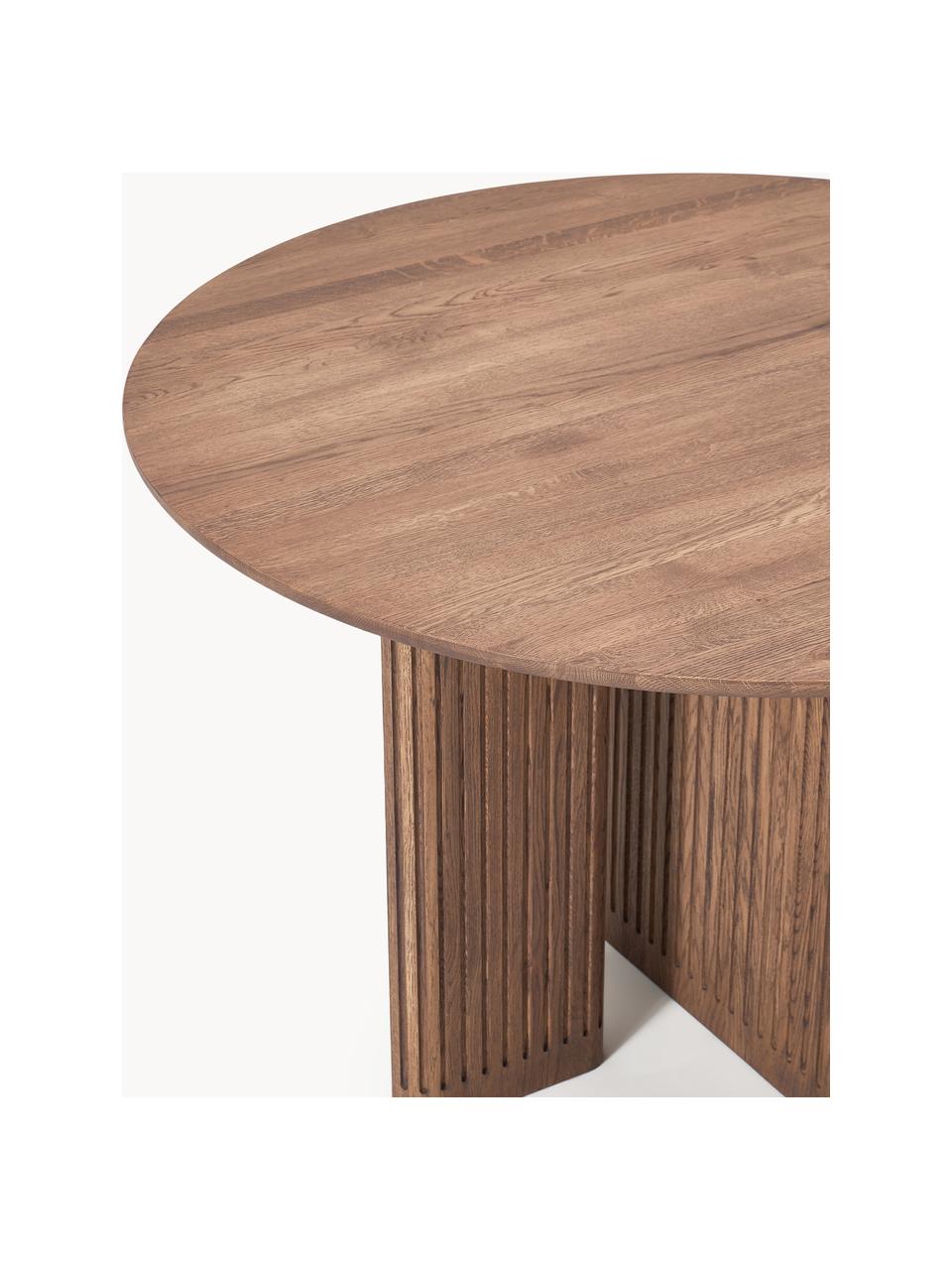 Table ronde en chêne Jolka, Ø 120 cm, Chêne brun foncé laqué, Ø 120 cm