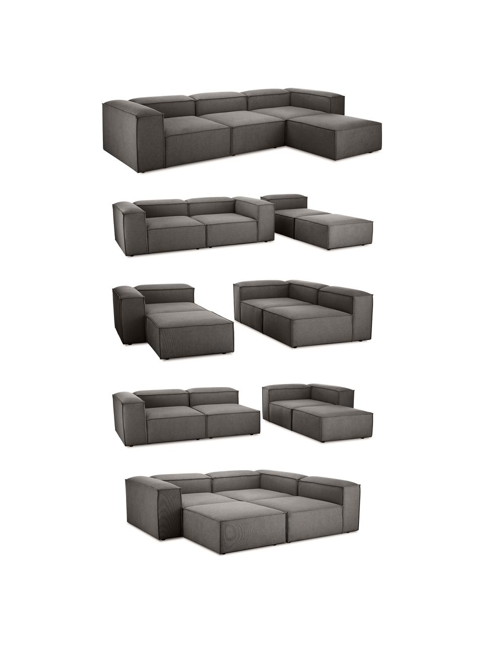 Divano componibile 4 posti con poggiapiedi Lennon, Rivestimento: 100% poliestere Con 115.0, Struttura: legno di pino massiccio, , Piedini: plastica, Tessuto antracite, Larg. 327 x Prof. 207 cm