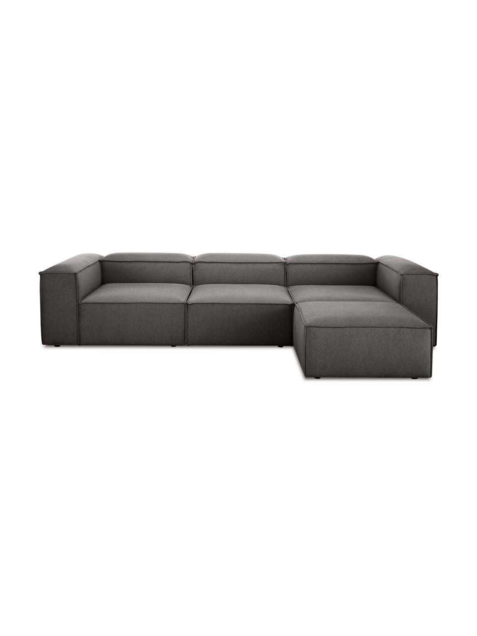 Sofa modułowa z pufem Lennon (4-osobowa), Tapicerka: 100% poliester Dzięki tka, Stelaż: lite drewno sosnowe z cer, Nogi: tworzywo sztuczne, Antracytowa tkanina, S 327 x G 207 cm