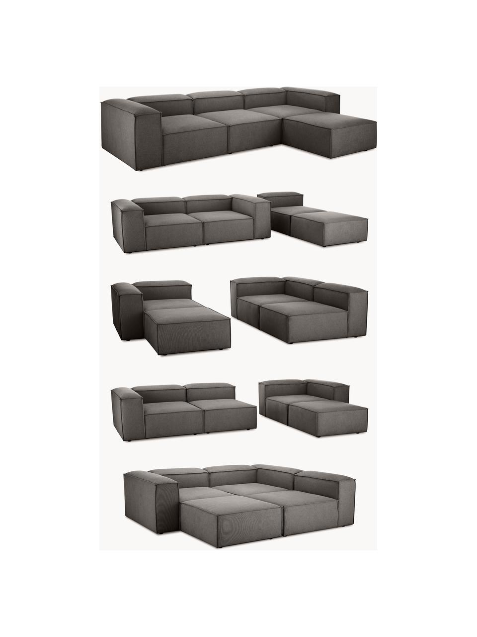 Modulares Sofa Lennon (4-Sitzer) mit Hocker, Bezug: 100 % Polyester Der strap, Gestell: Massives Kiefernholz, Spe, Füße: Kunststoff Dieses Produkt, Webstoff Anthrazit, B 327 x T 207 cm