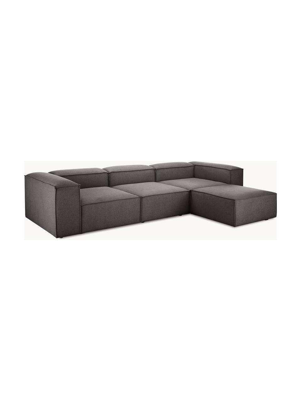 Canapé d'angle modulable 4 places avec pouf Lennon, Tissu anthracite, larg. 327 x prof. 207 cm