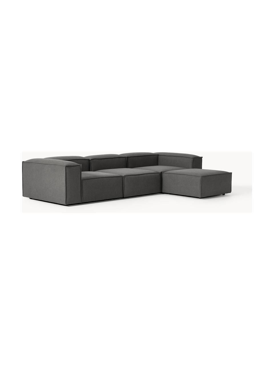 Modulares Sofa Lennon (4-Sitzer) mit Hocker (links/rechts), Bezug: 100 % Polyester Der strap, Gestell: Massives Kiefernholz, Spe, Füße: Kunststoff Dieses Produkt, Webstoff Anthrazit, B 329 x T 207 cm