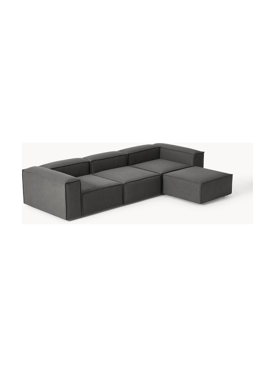 Modulares Sofa Lennon (4-Sitzer) mit Hocker, Bezug: 100 % Polyester Der strap, Gestell: Massives Kiefernholz, Spe, Füße: Kunststoff Dieses Produkt, Webstoff Anthrazit, B 329 x T 207 cm