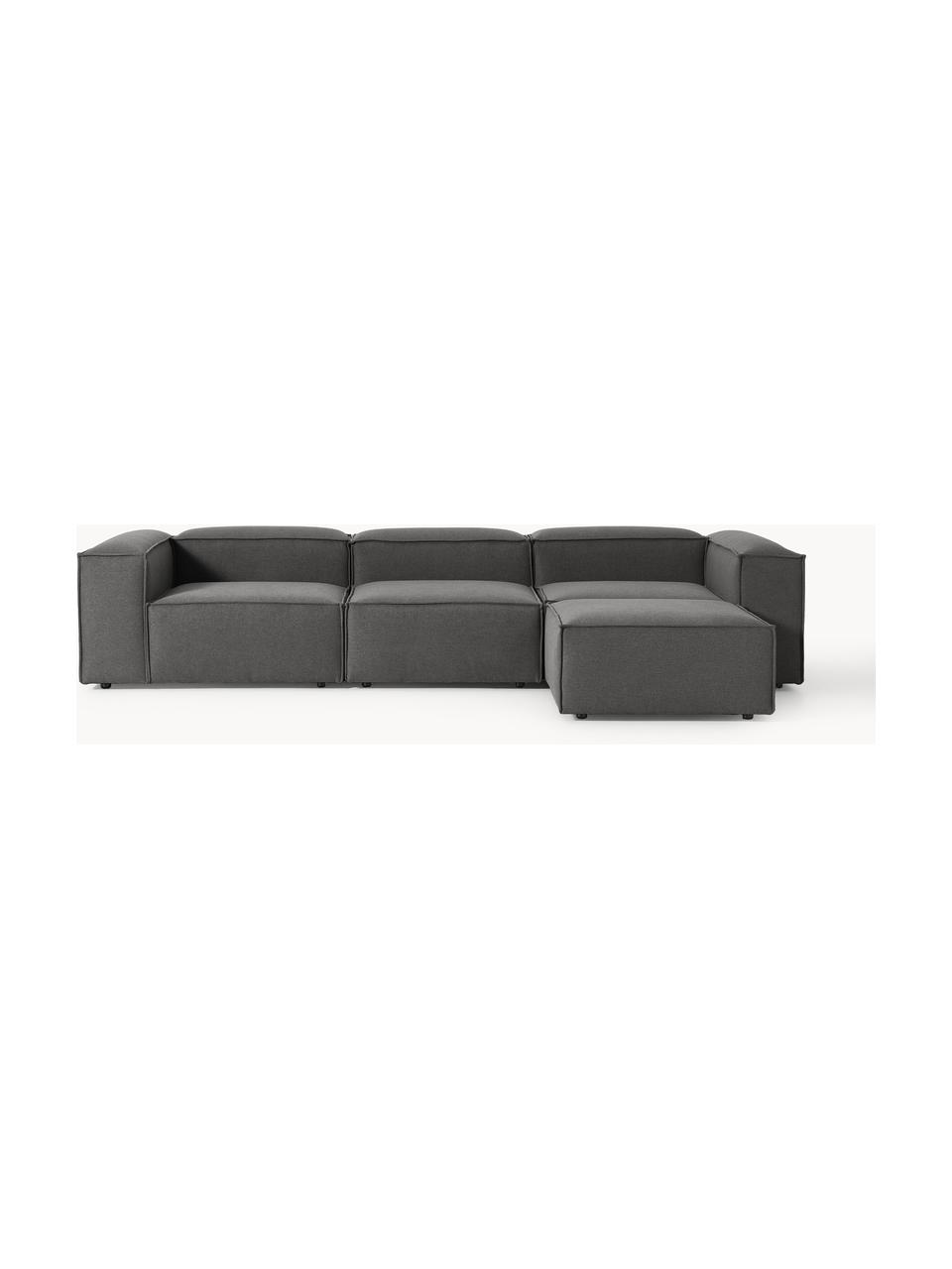 Modulares Sofa Lennon (4-Sitzer) mit Hocker, Bezug: 100 % Polyester Der strap, Gestell: Massives Kiefernholz, Spe, Füße: Kunststoff Dieses Produkt, Webstoff Anthrazit, B 329 x T 207 cm