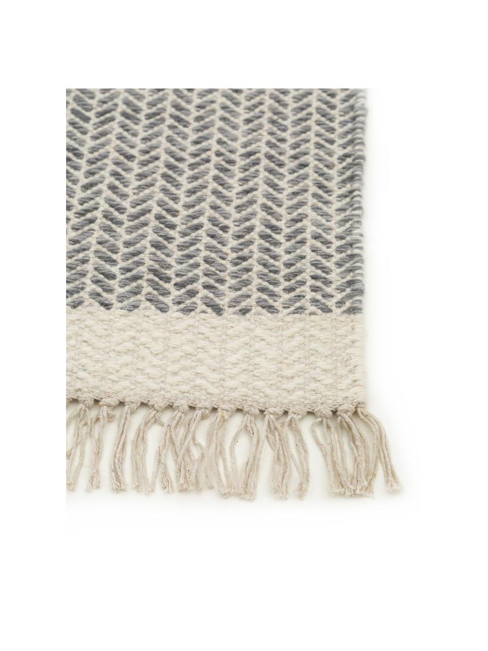 Tapis en laine tissé main beige-crème Kim, Gris, crème