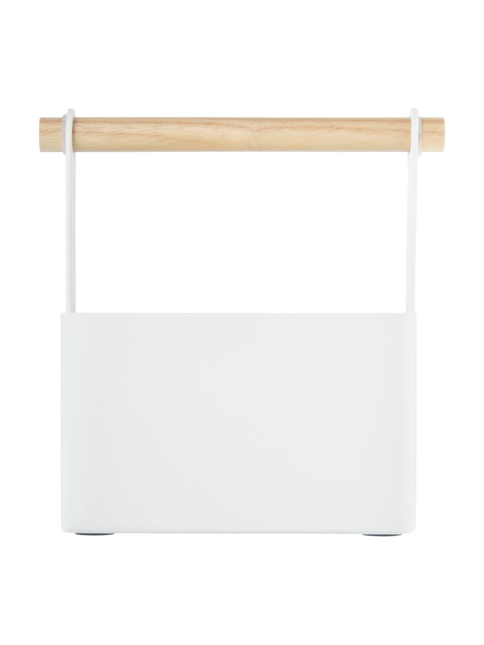 Cestino Tosca, Scatola: acciaio verniciato, Manico: legno, Bianco, legno chiaro, Larg. 16 x Alt. 16 cm