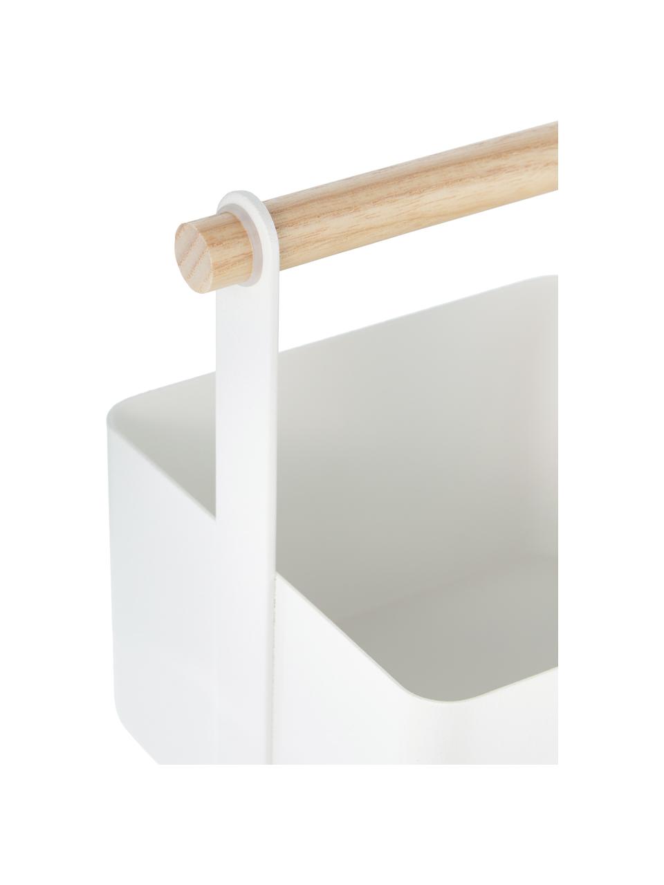 Cestino Tosca, Scatola: acciaio verniciato, Manico: legno, Bianco, legno chiaro, Larg. 16 x Alt. 16 cm