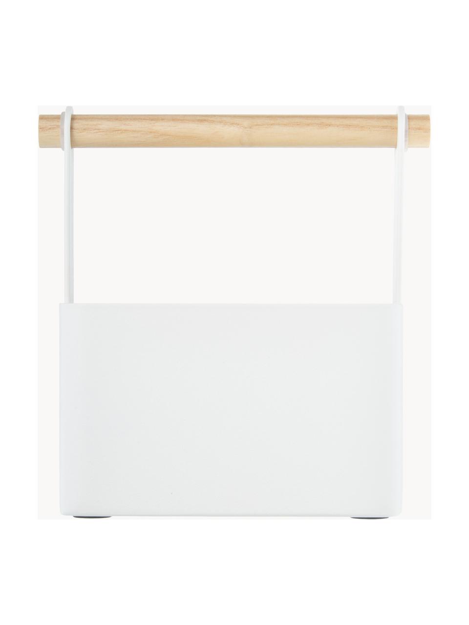 Aufbewahrungskorb Tosca, Box: Stahl, lackiert, Griff: Holz, Weiß, Helles Holz, B 16 x H 16 cm