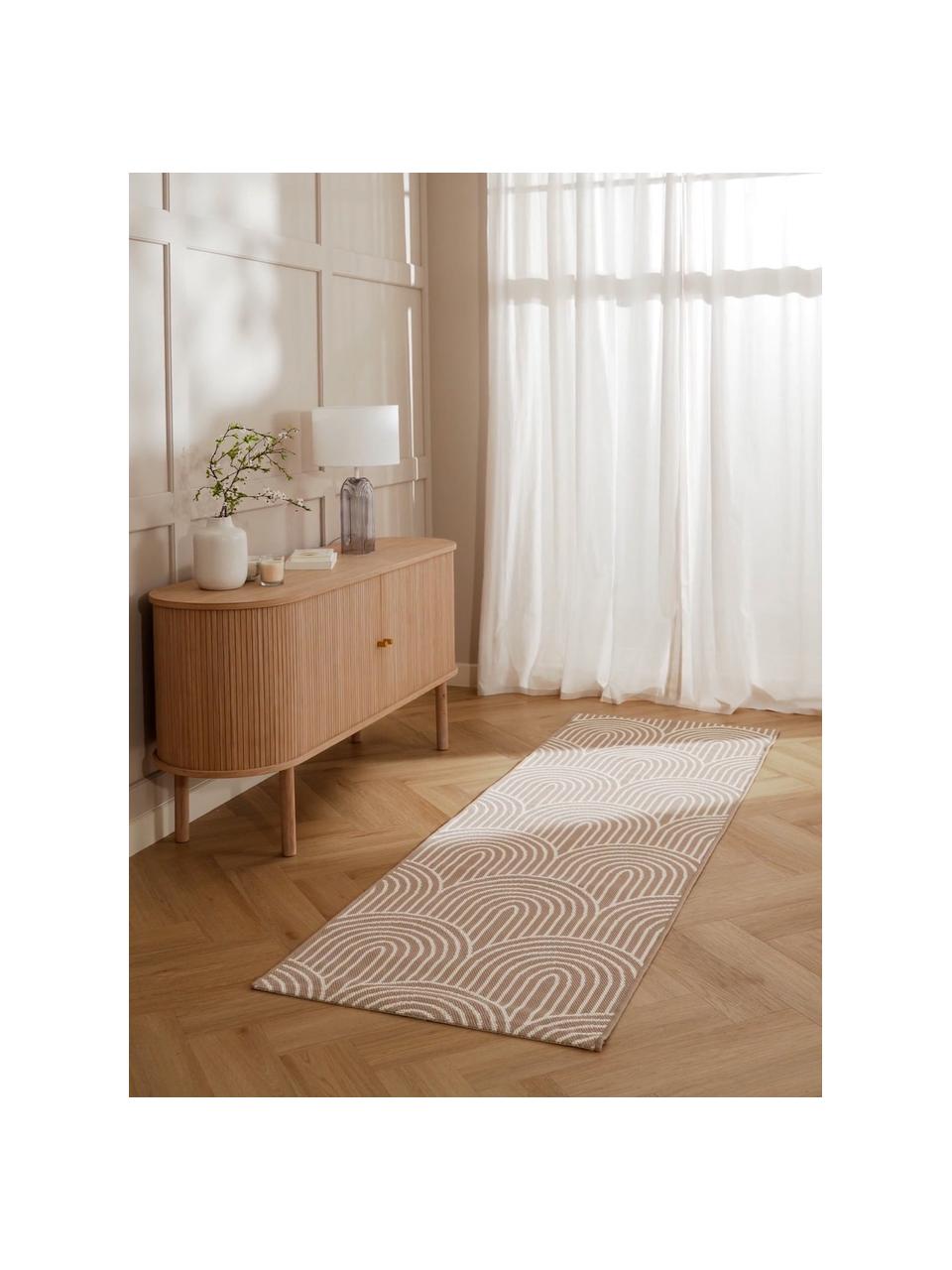 Tapis d'extérieur Arches, 86 % polypropylène, 14 % polyester, Beige, blanc crème, larg. 80 x long. 250 cm