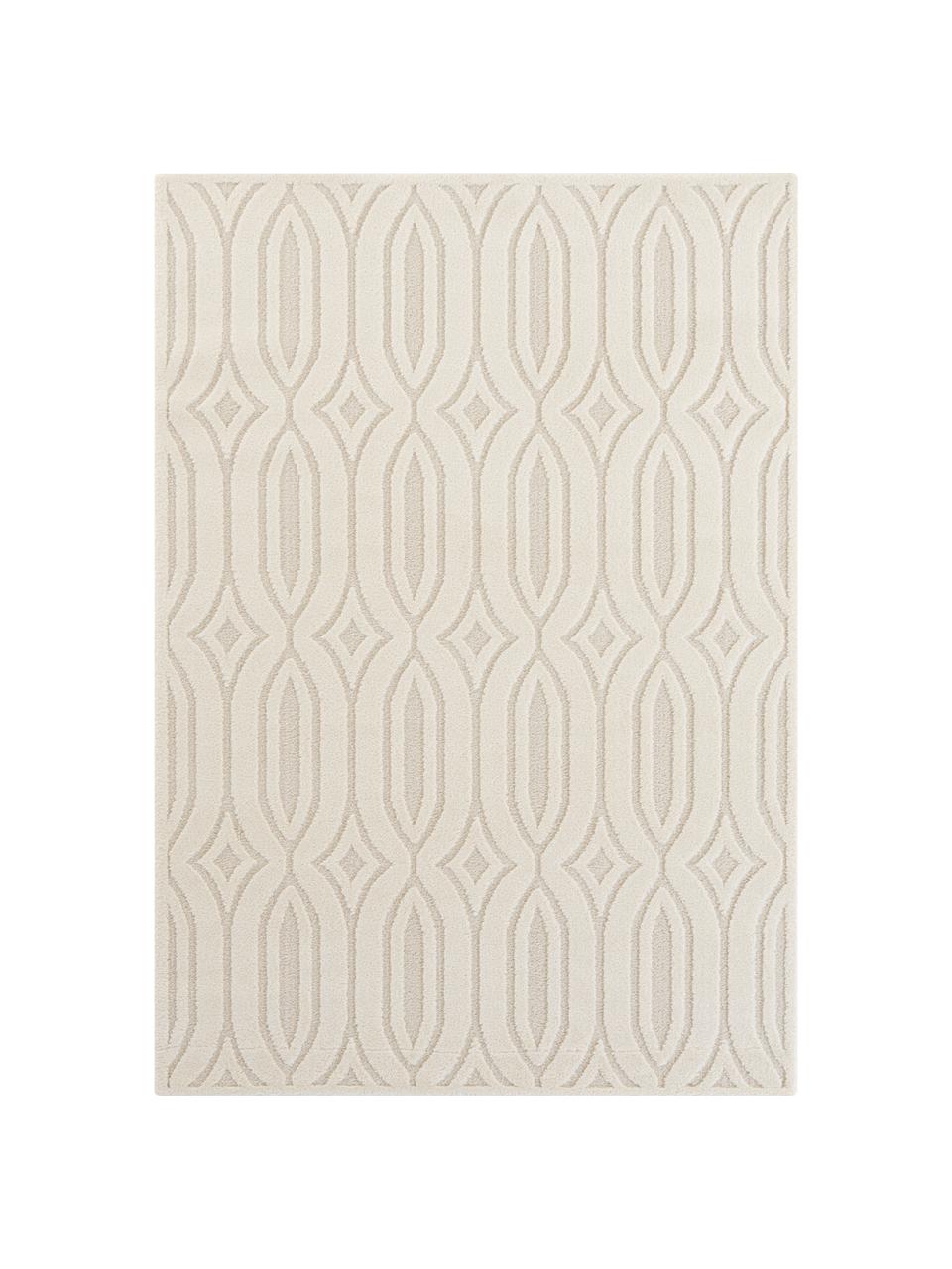 Tapis blanc crème/beige rectangulaire à poils ras Lantian, 40 % polyester, 60 % polypropylène, Blanc crème, beige, larg. 160 x long. 230 cm (taille M)