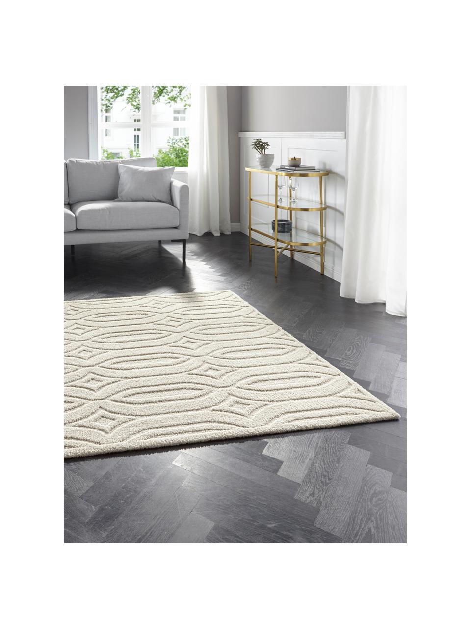 Rechteckiger Kurzflor-Teppich Lantian mit Hoch-Tief-Effekt in Cremeweiß/Beige, 40% Polyester, 60% Polypropylen, Cremeweiß, Beige, B 160 x L 230 cm (Größe M)