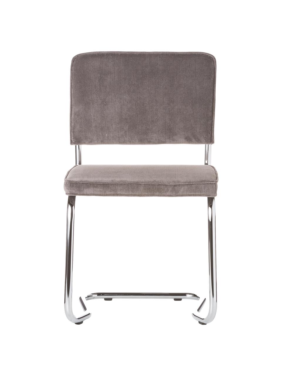 Corduroy cantilever stoel Kink, Bekleding: corduroy (88% nylon, 12% , Frame: verchroomd metaal, Poten: kunststof, Corduroy grijs, chroomkleurig, B 48 x D 48 cm