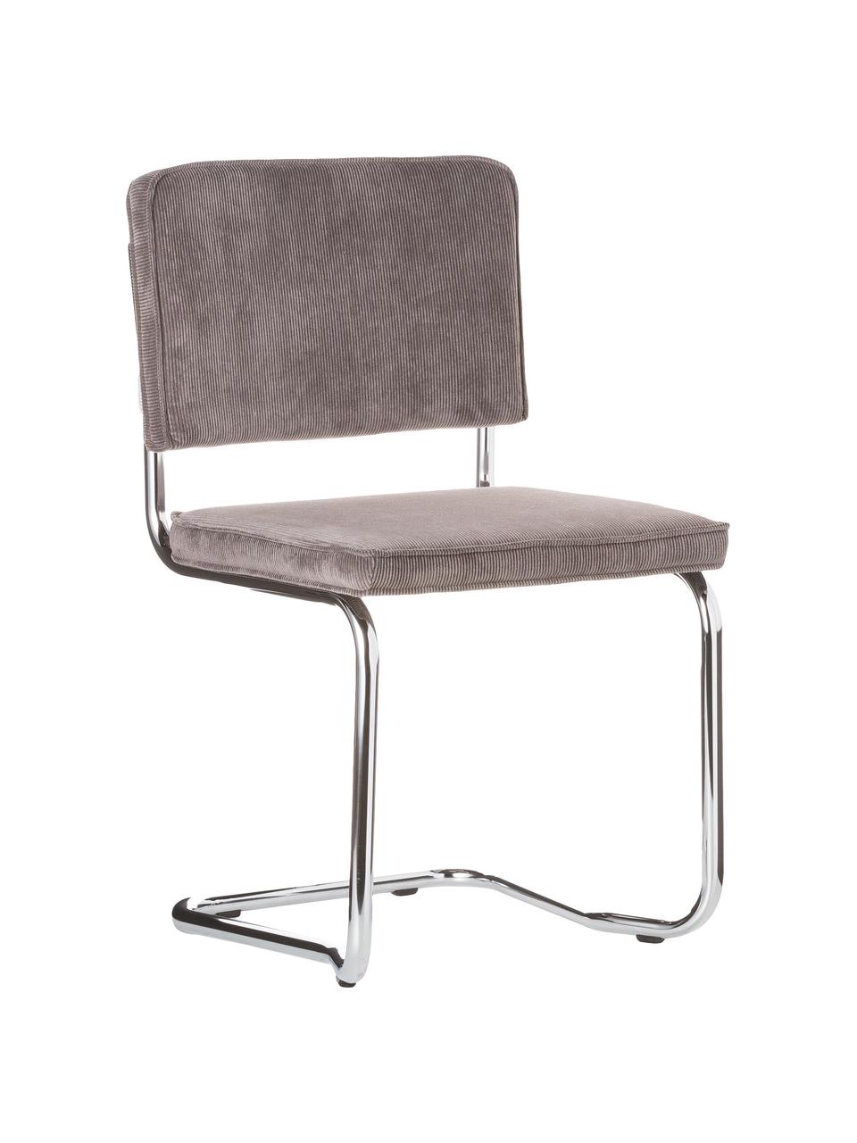 Corduroy cantilever stoel Kink, Bekleding: corduroy (88% nylon, 12% , Frame: verchroomd metaal, Poten: kunststof, Corduroy grijs, chroomkleurig, B 48 x D 48 cm