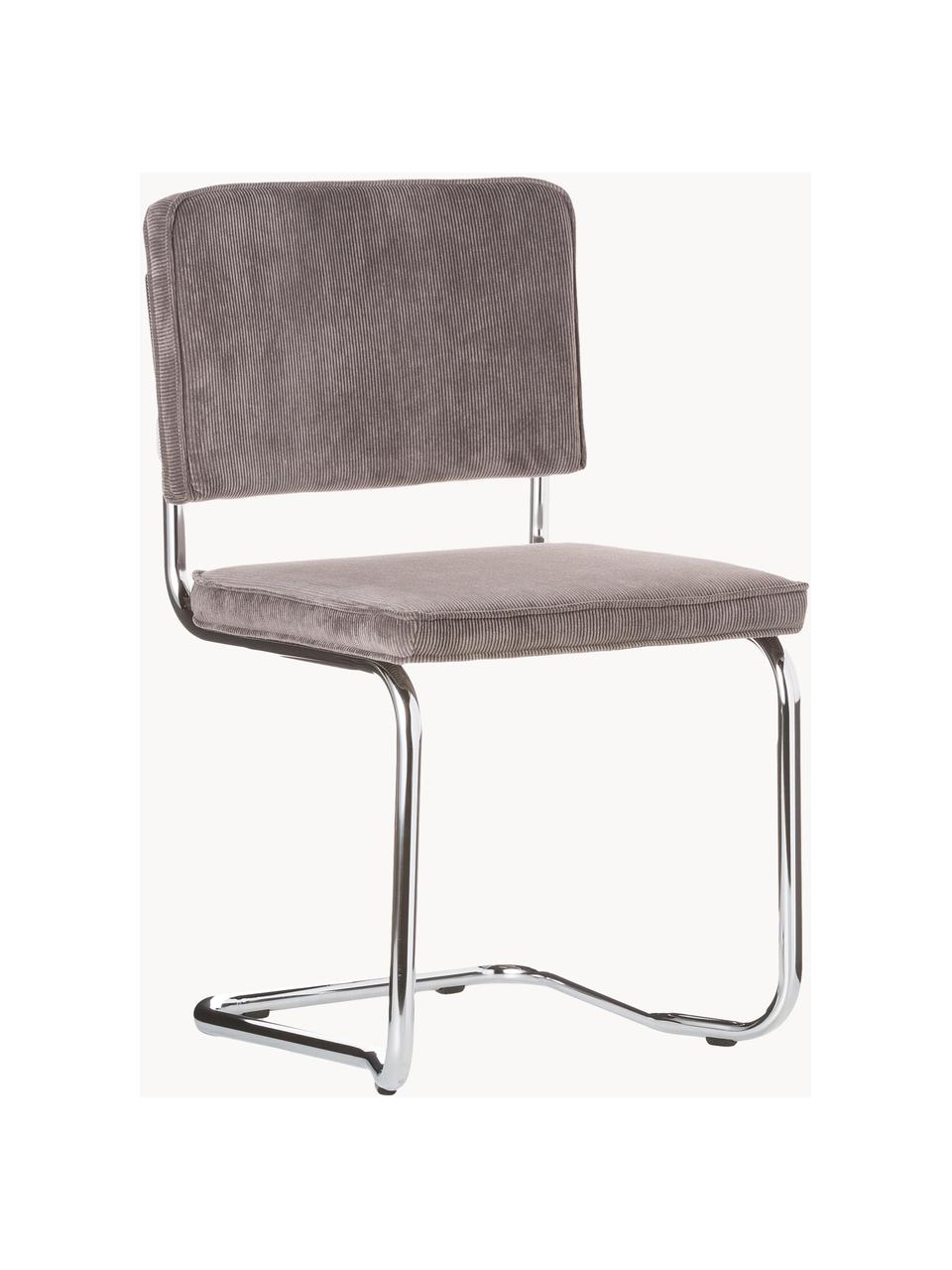 Manšestrová konzolová židle Kink, Taupe, lesklá stříbrná, Š 48 cm, H 48 cm