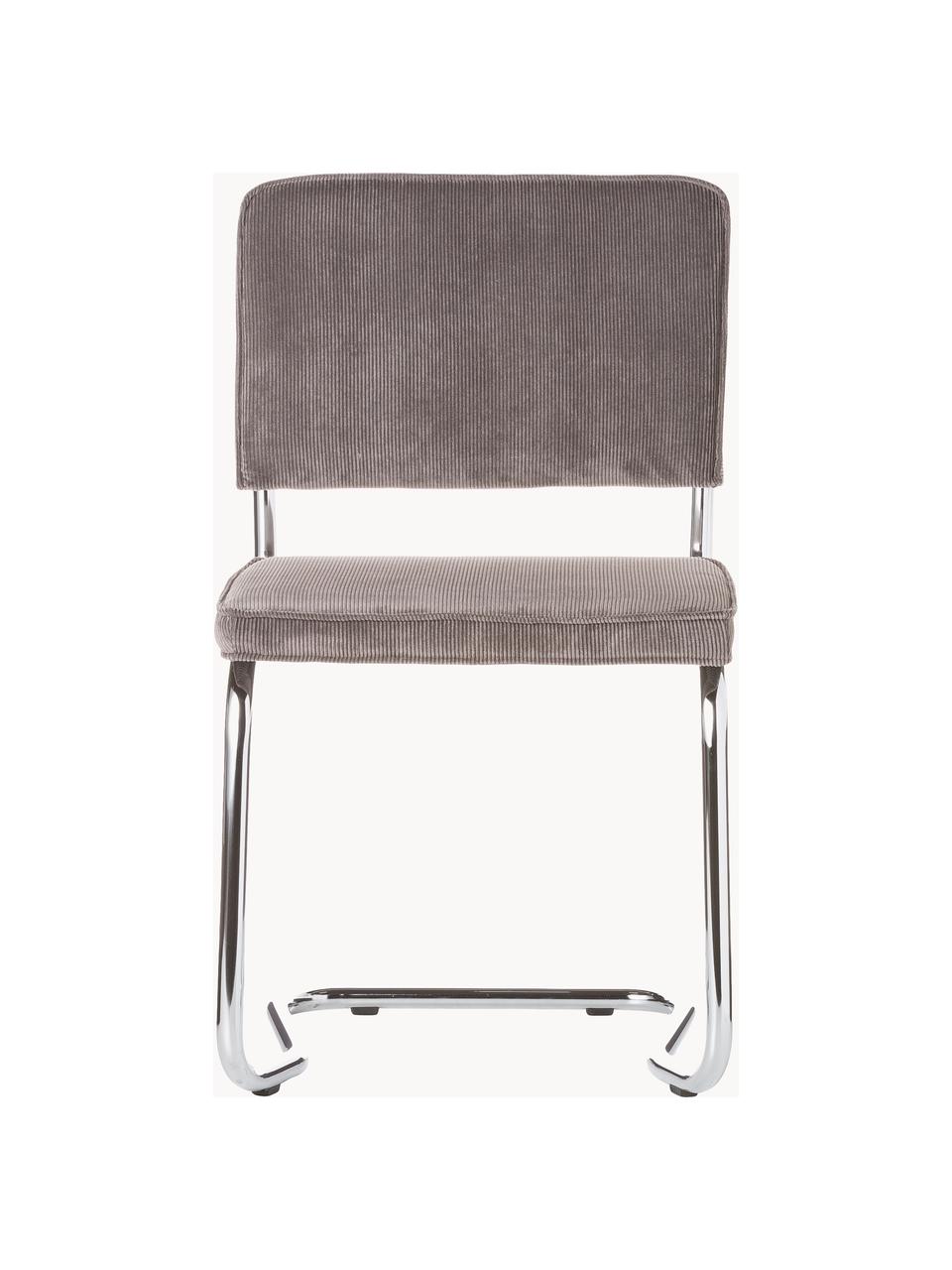 Manšestrová konzolová židle Kink, Taupe, lesklá stříbrná, Š 48 cm, H 48 cm
