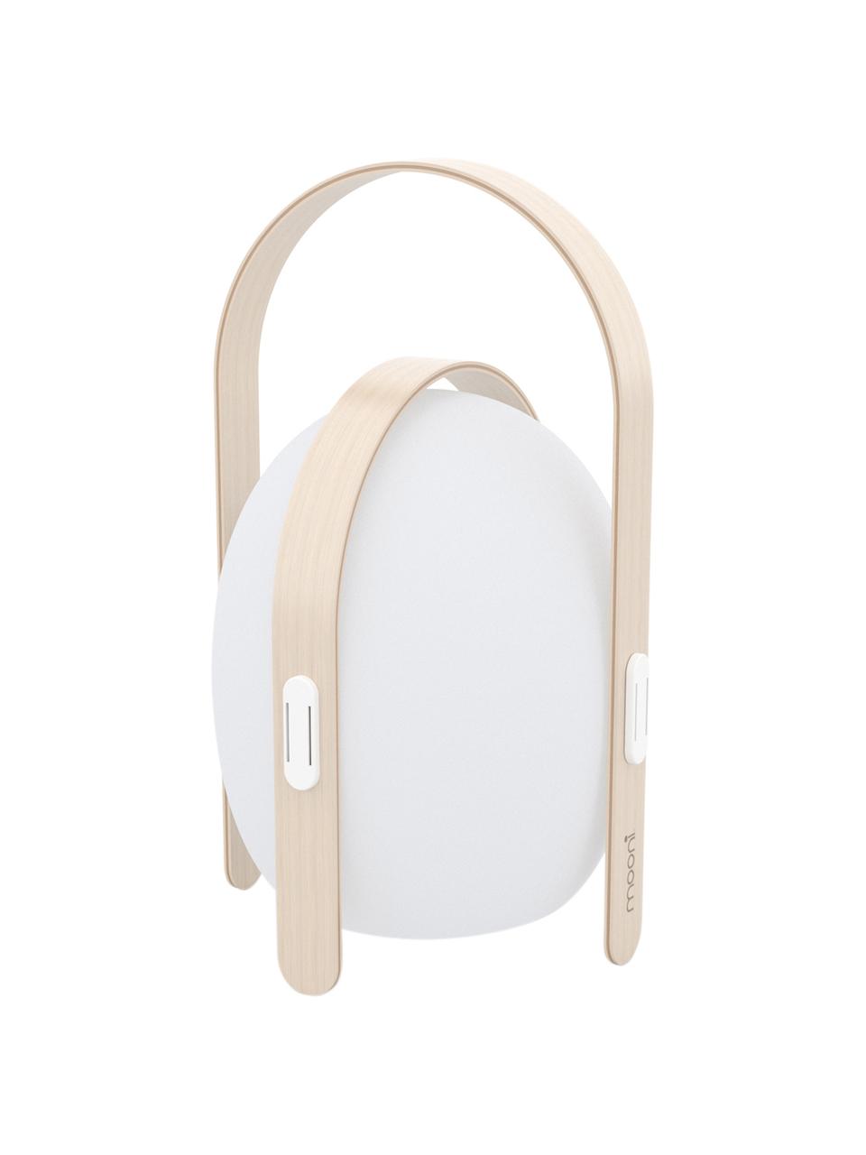 Lampada portatile a LED da esterno Ovo, Paralume: materiale sintetico, Struttura: legno di olmo con impiall, Bianco, marrone chiaro, Ø 24 x Alt. 39 cm