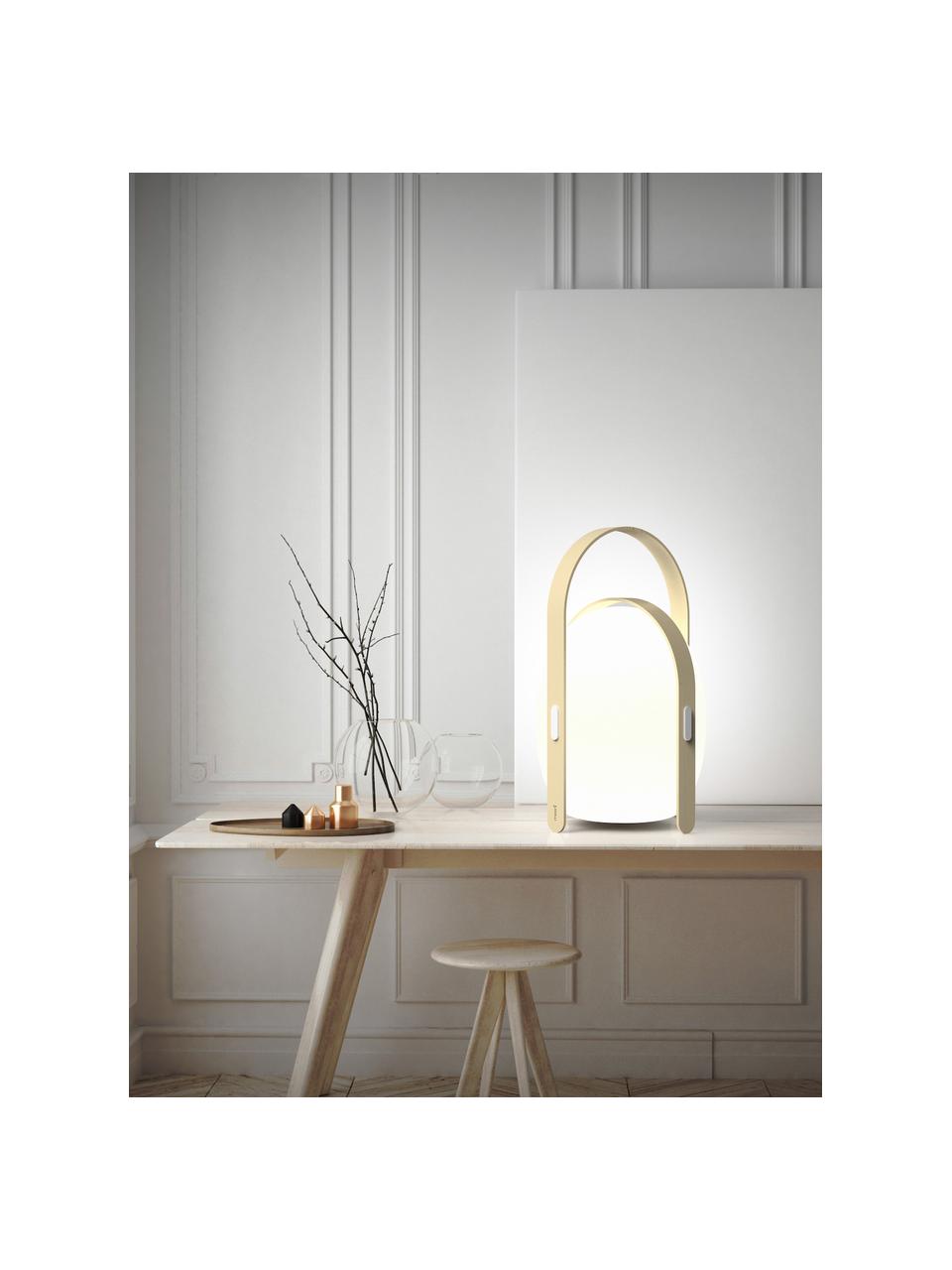 Lampada portatile a LED da esterno Ovo, Paralume: materiale sintetico, Struttura: legno di olmo con impiall, Bianco, marrone chiaro, Ø 24 x Alt. 39 cm