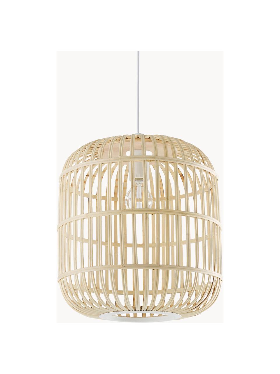 Petite suspension en bambou Adam, Blanc, brun clair, Ø 35 x haut. 38 cm