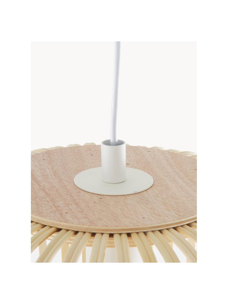 Kleine hanglamp Adam van bamboehout, Lampenkap: bamboe, hout, Baldakijn: gepoedercoat metaal, Wit, lichtbruin, Ø 35 x H 38 cm