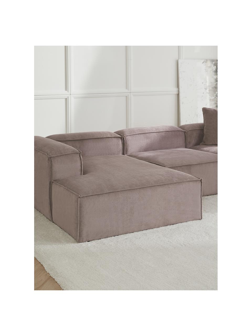 Sofá rinconera modular de pana Lennon, Tapizado: pana (92% poliéster, 8% p, Estructura: madera de pino maciza, ma, Patas: plástico, Pana gris pardo, An 327 x F 180 cm, chaise longue izquierda