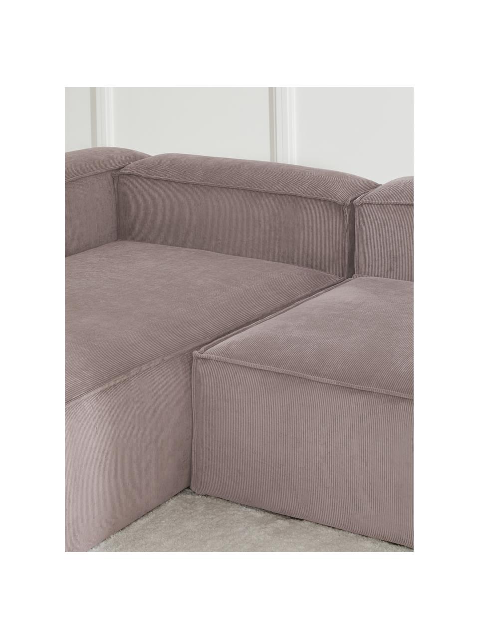 Modulares Ecksofa Lennon aus Cord, Bezug: Cord (92 % Polyester, 8 %, Gestell: Massives Kiefernholz, Spe, Cord Taupe, B 327 x T 180 cm, Eckteil links