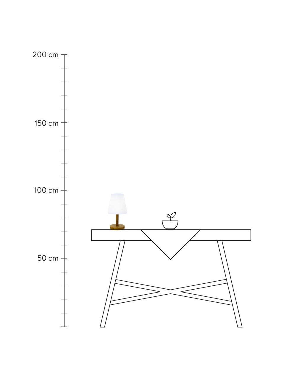 Lampada da tavolo mobile da esterno dimmerabile con base in bambù Standy, Paralume: polietilene, Base della lampada: legno di bambù, Bianco, marrone chiaro, Ø 16 x Alt. 25 cm