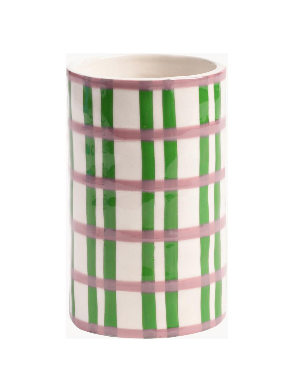 Vase en porcelaine fait main Clash, haut. 13 cm, Porcelaine, Vert, rose, blanc cassé, Ø 8 x haut. 13 cm