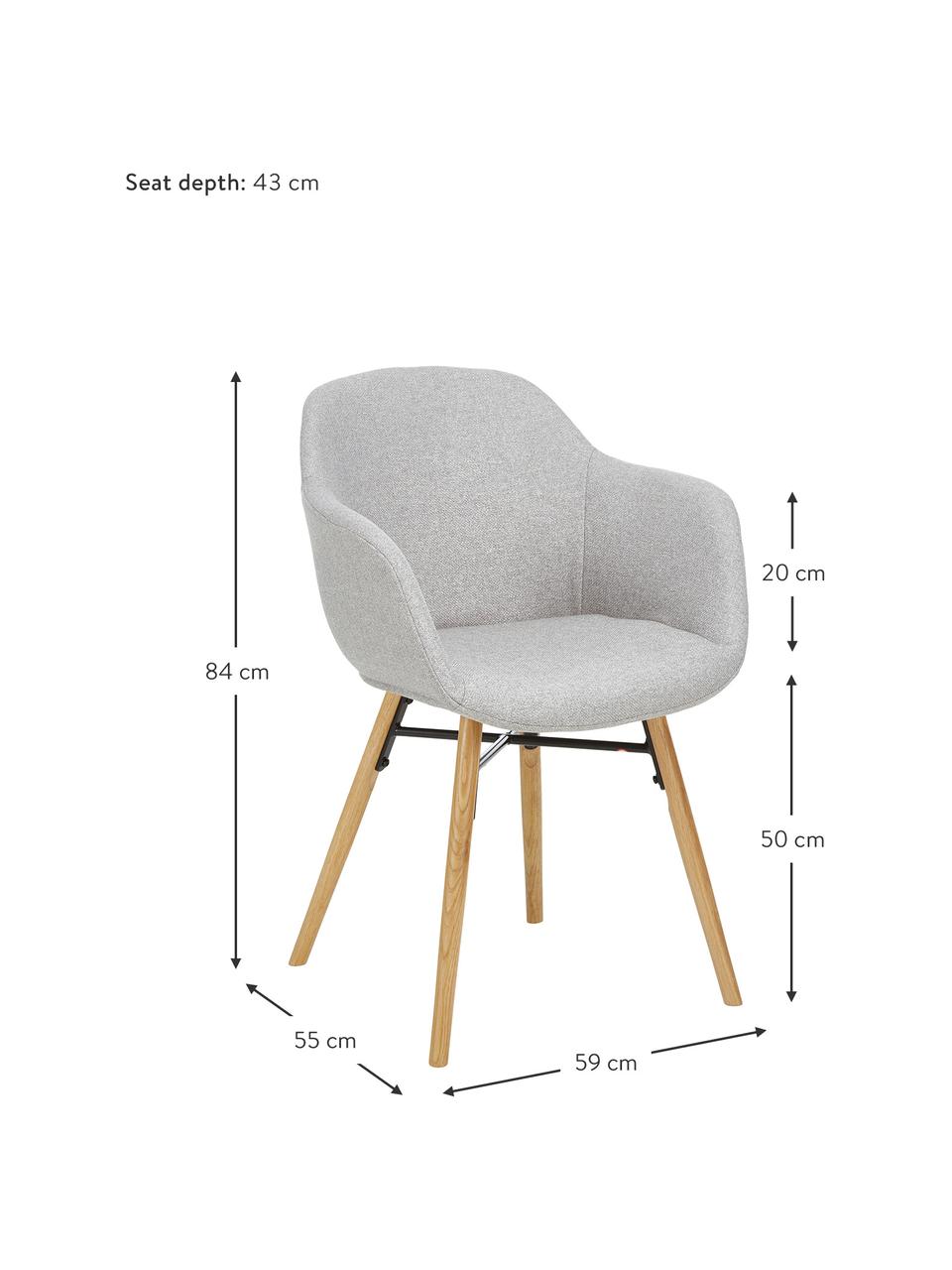 Petite chaise scandinave gris clair Fiji, Tissu gris clair, bois de chêne, larg. 59 x prof. 55 cm