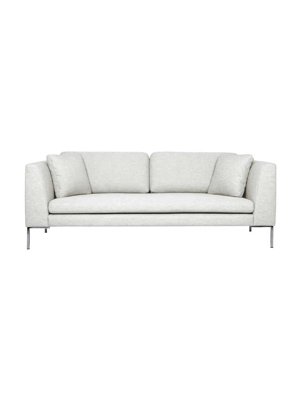 Sofa Emma (3-Sitzer), Bezug: Polyester 100.000 Scheuer, Gestell: Massives Kiefernholz, Füße: Metall, galvanisiert, Webstoff Cremeweiß, Füße Silber, B 227 x T 100 cm