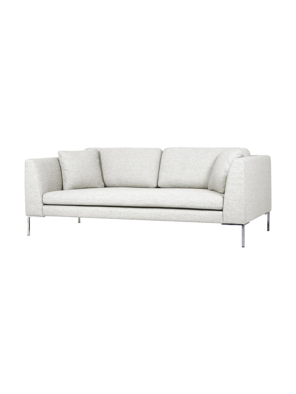 Sofa Emma (3-Sitzer), Bezug: Polyester 100.000 Scheuer, Gestell: Massives Kiefernholz, Füße: Metall, galvanisiert, Webstoff Cremeweiß, Füße Silber, B 227 x T 100 cm