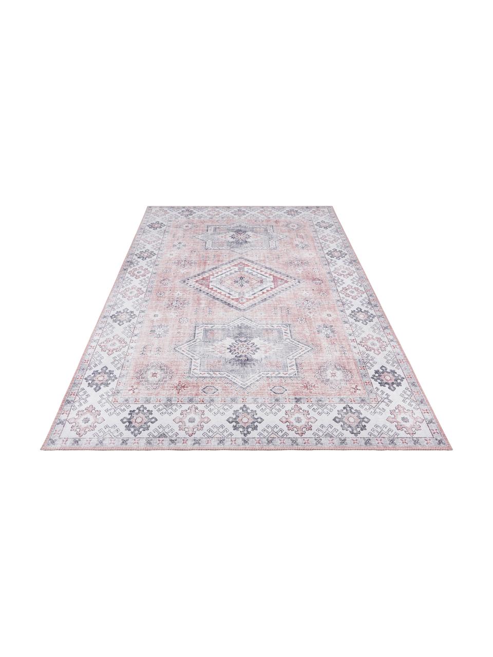 Tapis de couloir Gratia, 100 % polyester, Vieux rose, gris, larg. 160 x long. 230 cm (taille M)