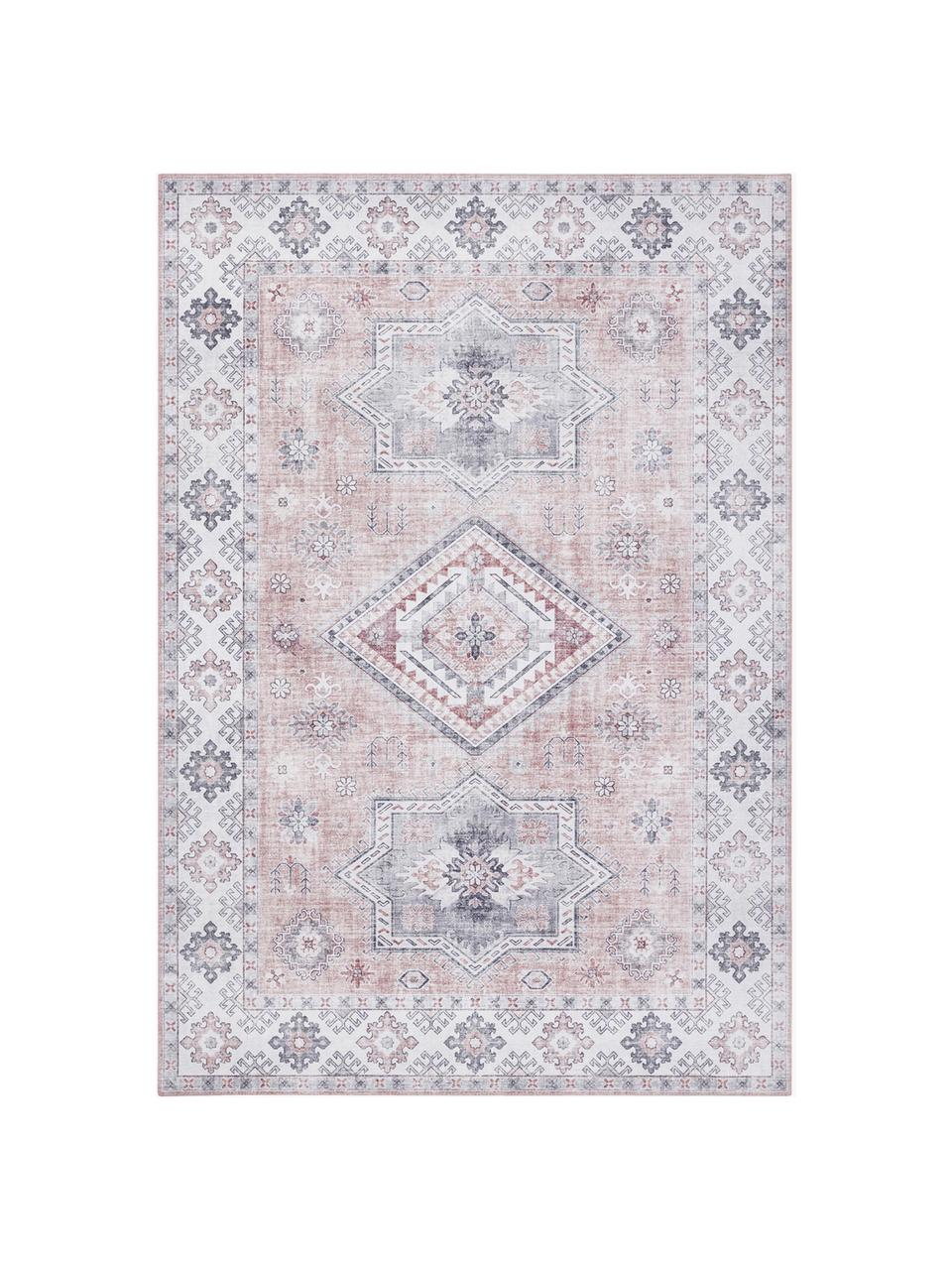 Loper Gratia in vintage stijl, 100% polyester, Oudroze, grijs, B 160 x L 230 cm (maat M)