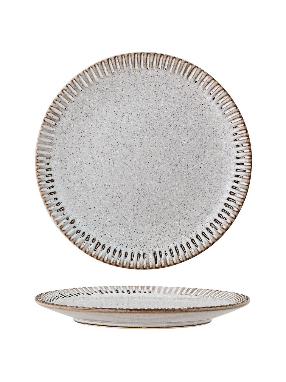 Assiettes plates faites main avec émail réactif Thea, 4 pièces, Grès cérame, Couleur crème, chiné, Ø 20 cm