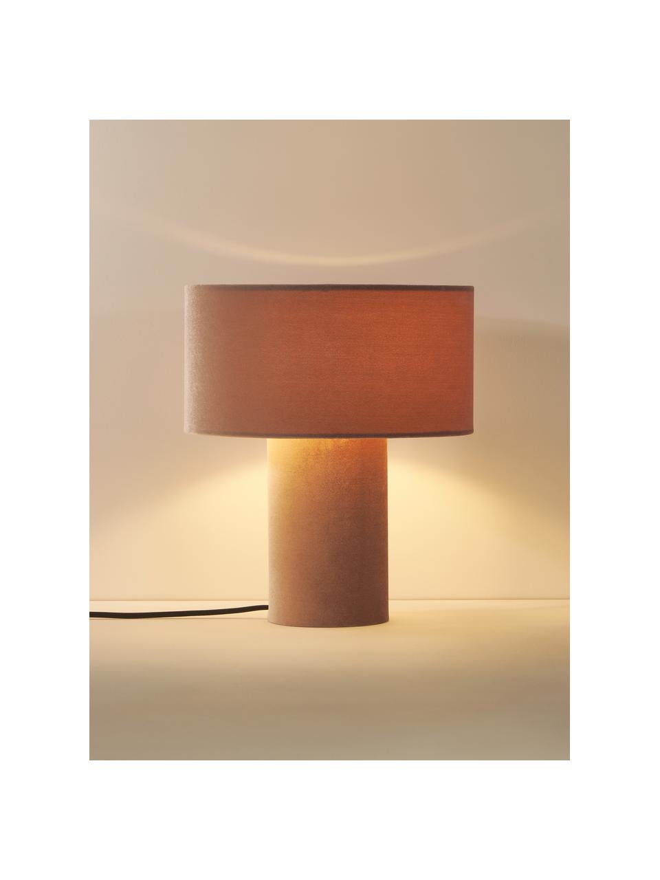 Sametová stolní lampa Ron, Světle růžová, Ø 30 cm, V 35 cm