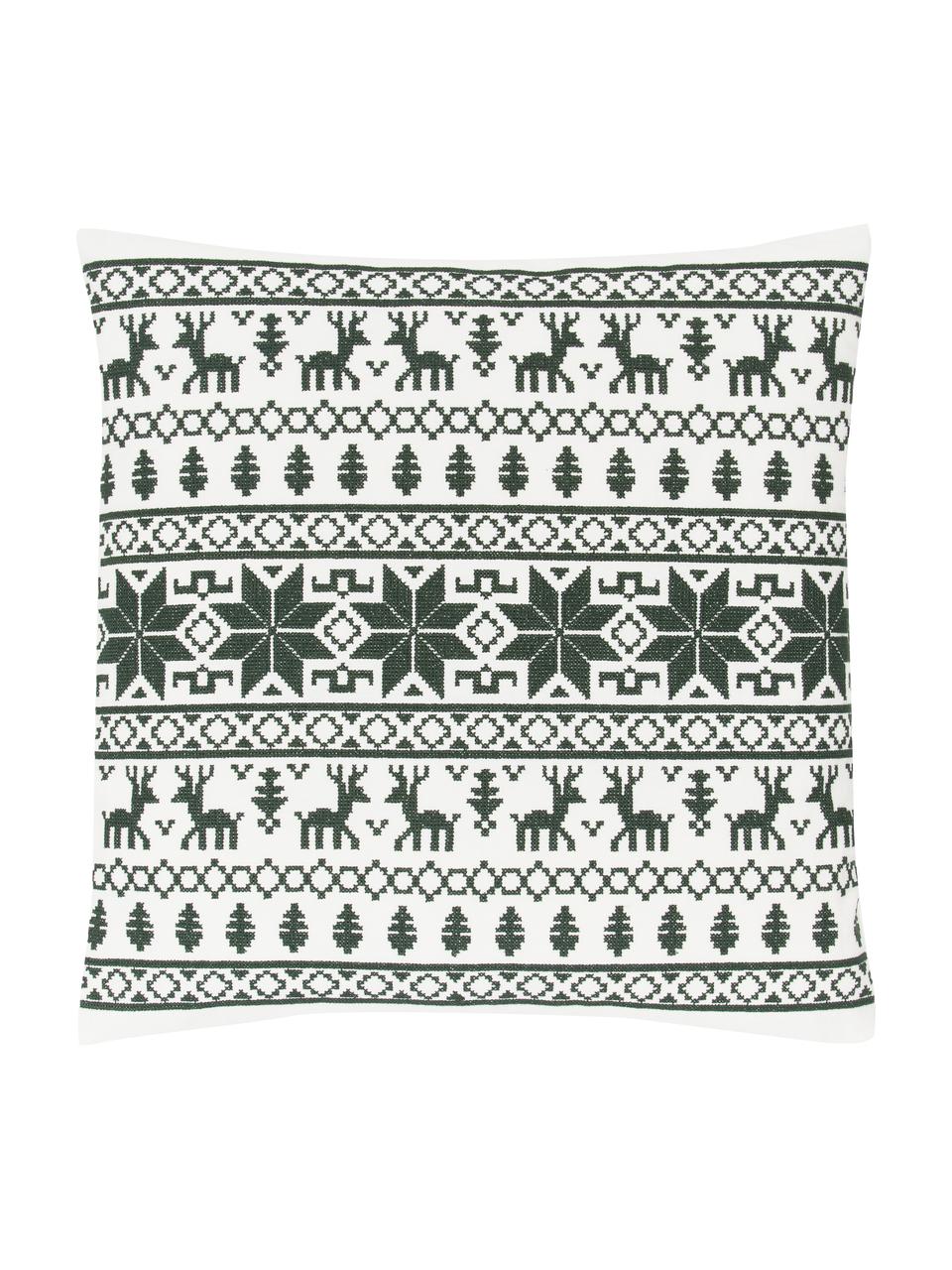 Vyšívaný povlak na polštář s norským vzorem Orkney, 100% bavlna, Zelená, bílá, Š 45 cm, D 45 cm
