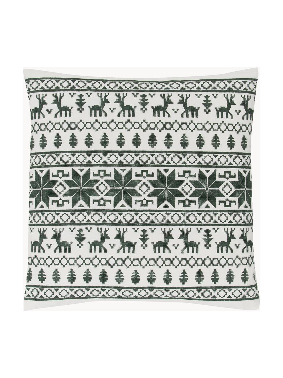 Poszewka na poduszkę Fenna, 100% bawełna, Ciemny zielony, kremowobiały, S 45 x D 45 cm