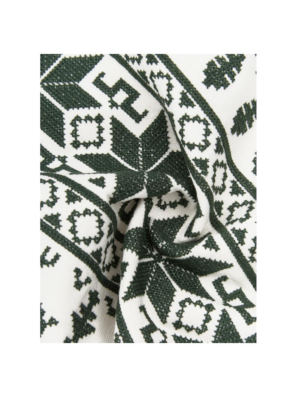 Housse de coussin 45x45 brodée à motif norvégien Orkney, 100 % coton, Vert foncé, blanc crème, larg. 45 x long. 45 cm