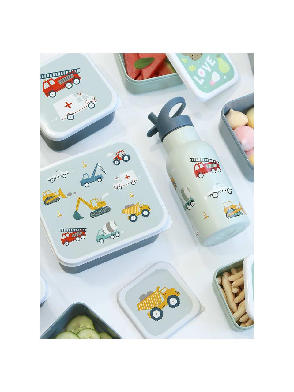 Set de fiambreras infantiles Vehicles, 4 uds., Plástico, Verde salvia, gris azulado, multicolor, Set de diferentes tamaños