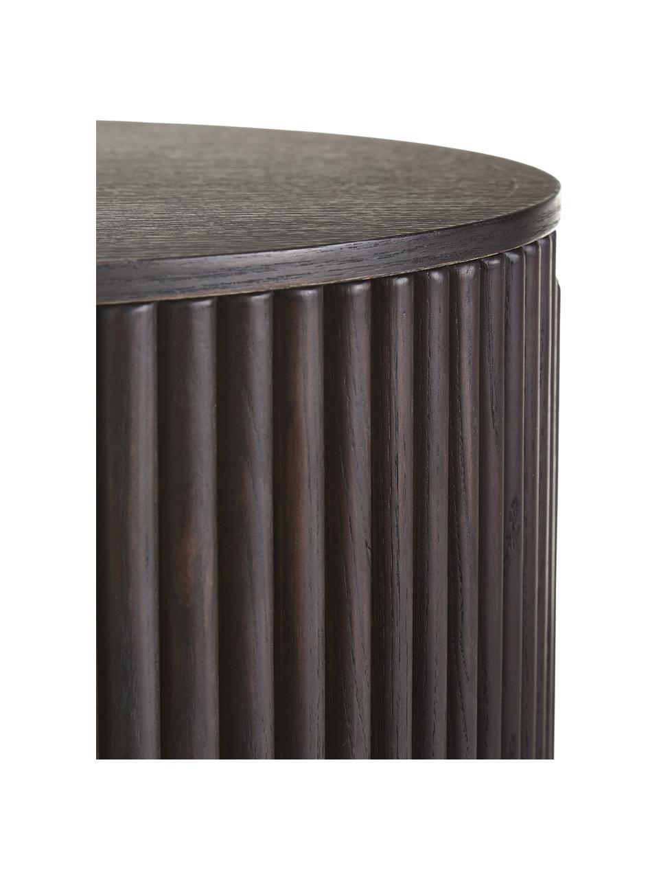 Holz-Beistelltisch Nele mit Stauraum, Mitteldichte Holzfaserplatte (MDF) mit Eschenholzfurnier, Holz, dunkelbraun lackiert, Ø 40 x H 51 cm
