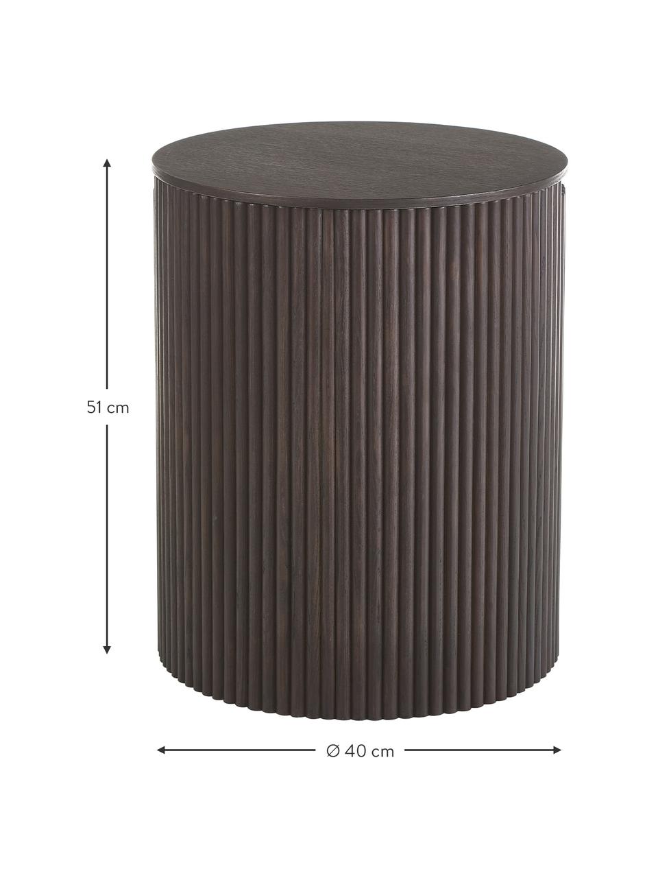 Table d'appoint avec rangement Nele, MDF (panneau en fibres de bois à densité moyenne) avec placage en frêne, Noir, Ø 40 x haut. 51 cm