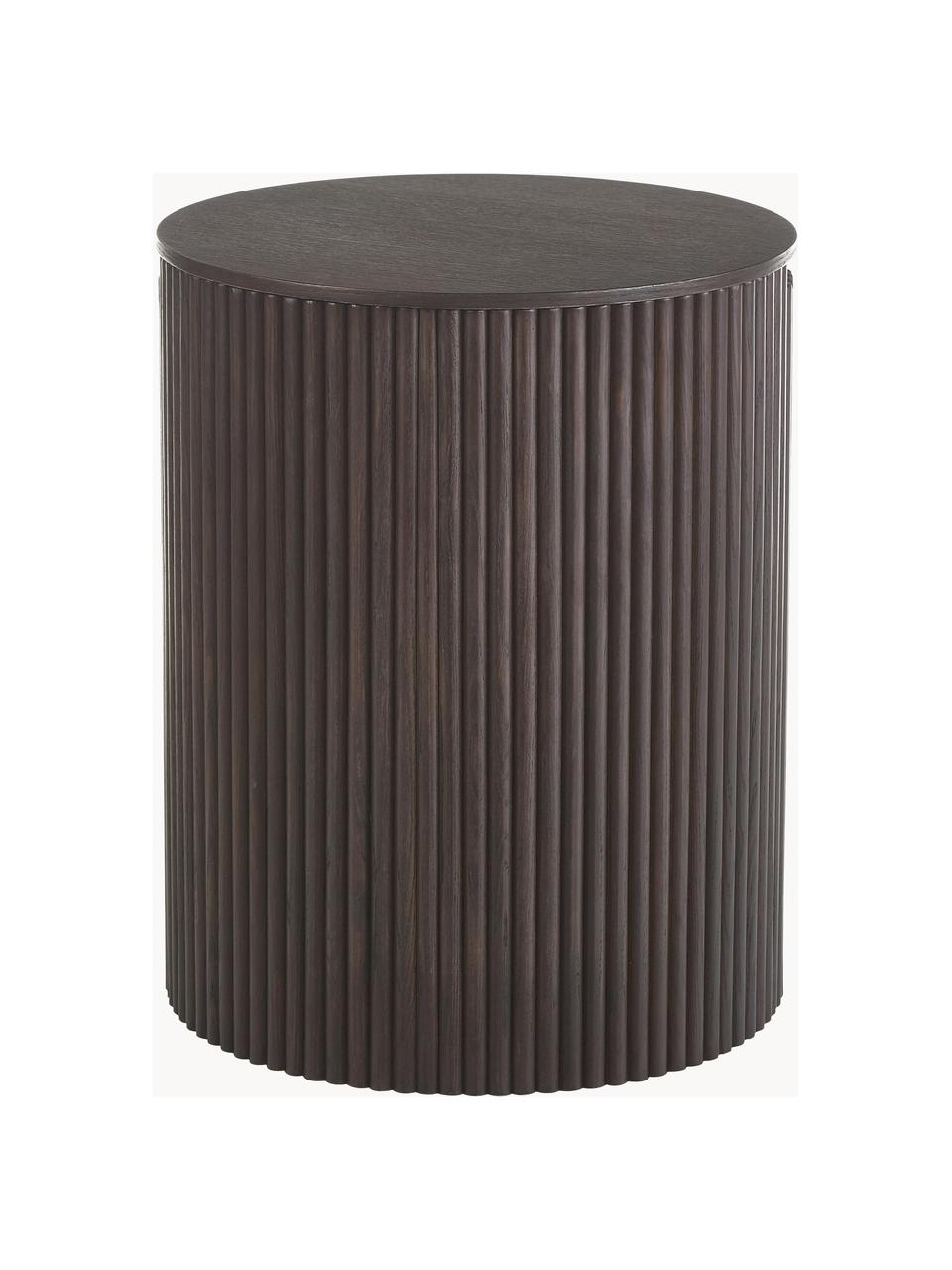 Kulatý dřevěný odkládací stolek s úložným prostorem Nele, Dřevovláknitá deska střední hustoty (MDF) s jasanovou dýhou, Jasanové dřevo, tmavě hnědě lakované, Ø 40 cm, V 51 cm