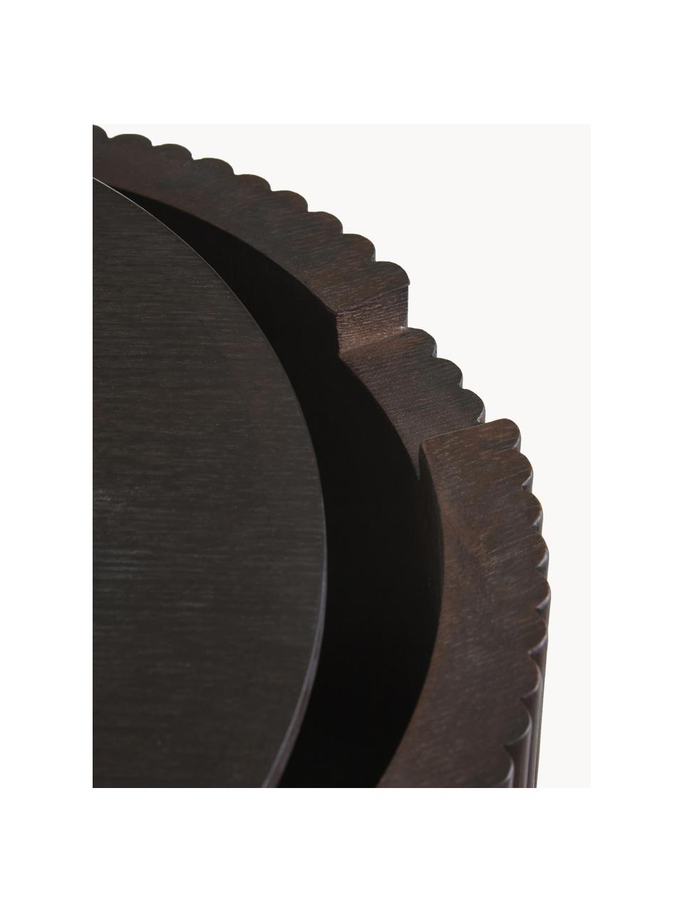Mesa auxiliar de madera Nele, con función de almacenamiento, Tablero de fibras de densidad media (MDF) chapado en madera de fresno, Madera de fresno pintado marrón oscuro, Ø 40 x Al 51 cm