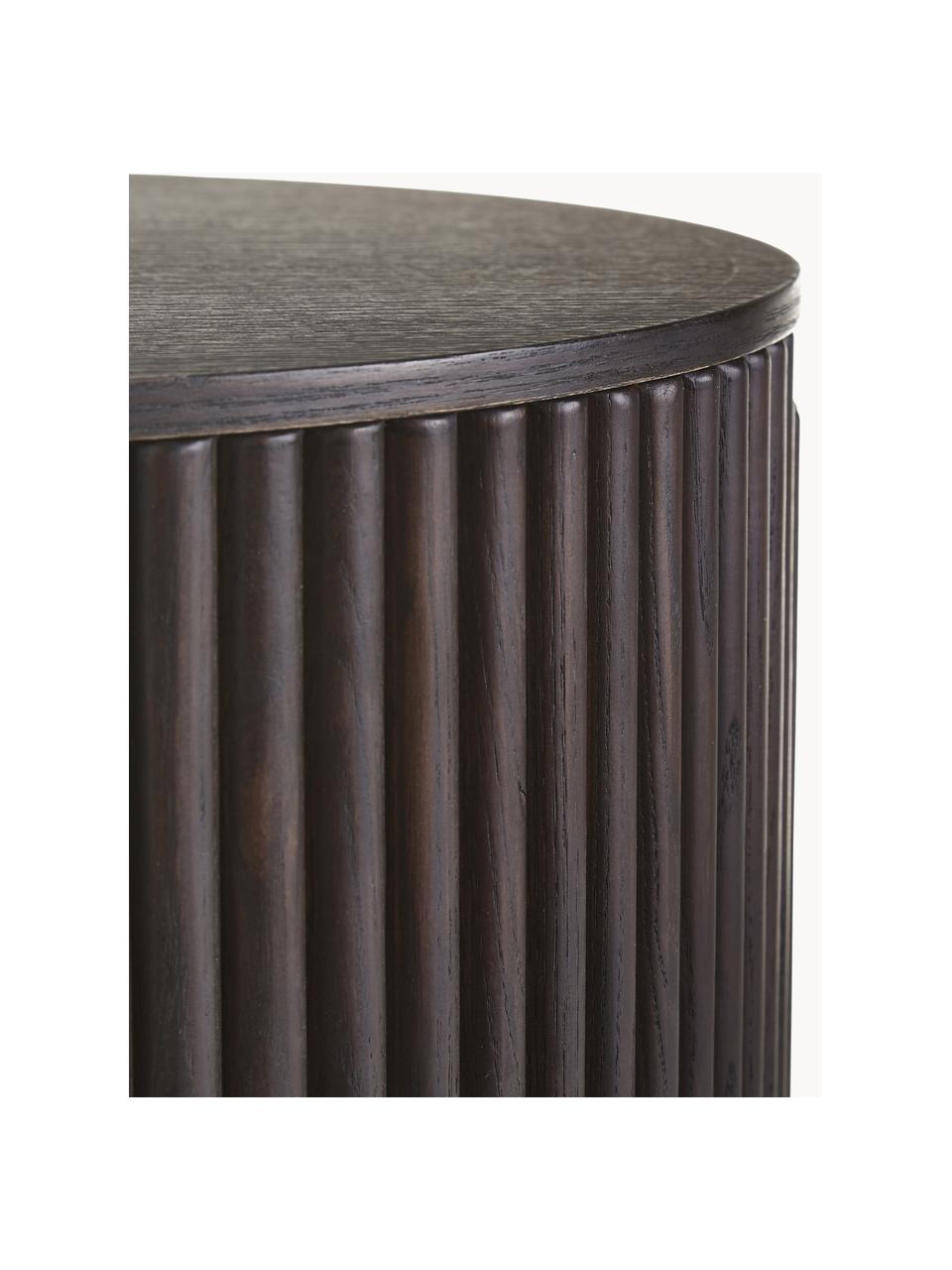 Kulatý dřevěný odkládací stolek s úložným prostorem Nele, Dřevovláknitá deska střední hustoty (MDF) s jasanovou dýhou, Jasanové dřevo, tmavě hnědě lakované, Ø 40 cm, V 51 cm