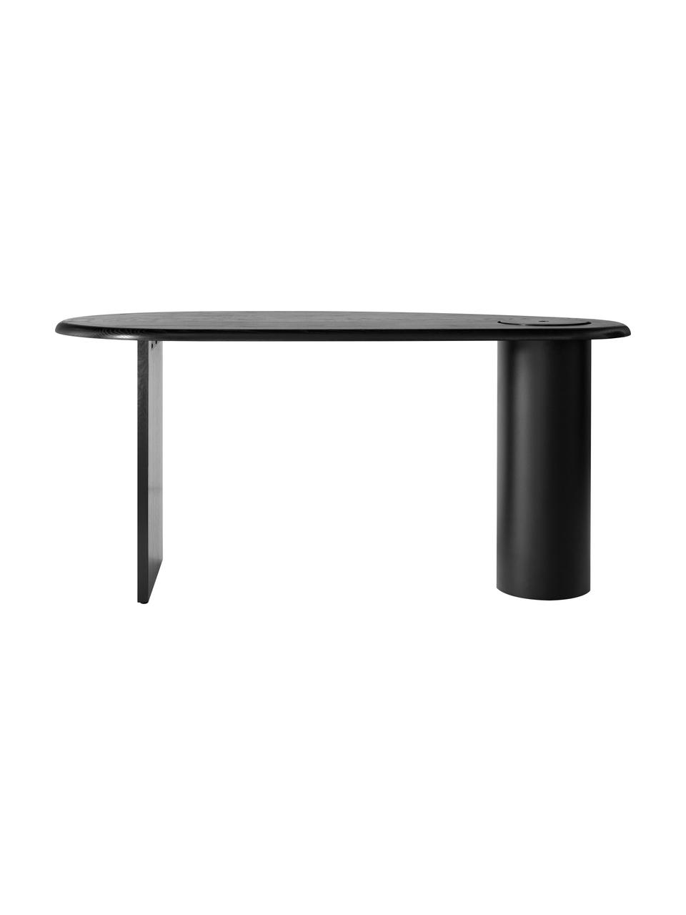 Schreibtisch Eclipse in Schwarz, Tischplatte: Eichenholz, massiv und ge, Gestell: Stahl, beschichtet, Schwarz, B 160 x T 80 cm